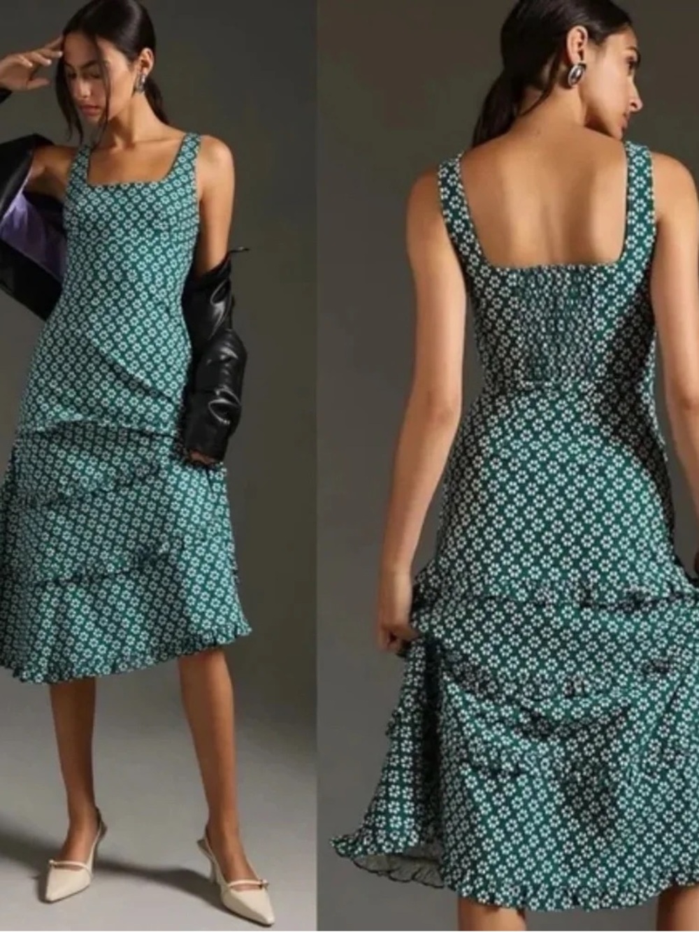 Women's Anthropologie The Blythe Square-Neck Tiered small Green White